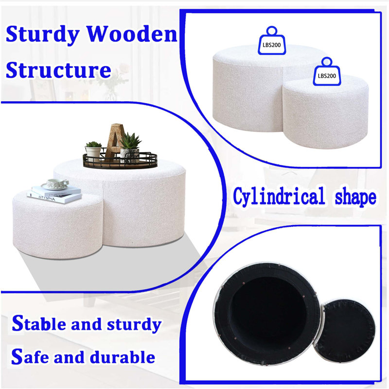 Versatile Upholstered Nesting Tables Set for Various Rooms and Purposes