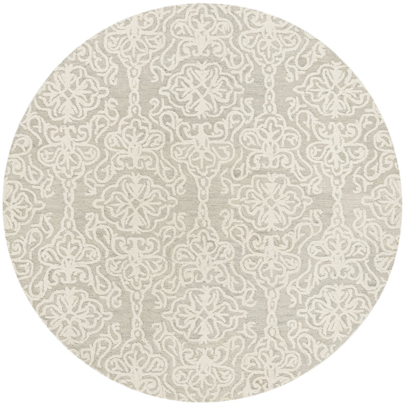 Davyan Hand Tufted Wool Damask Rug, Round 6'
