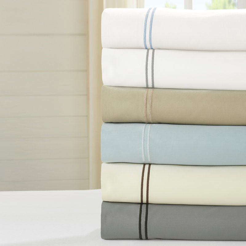 Italian Hotel 1000 Thread Count Sheet Set, White & Celestial Blue, Queen Sheet Set + Fitted Sheet + 4 Pillowcases