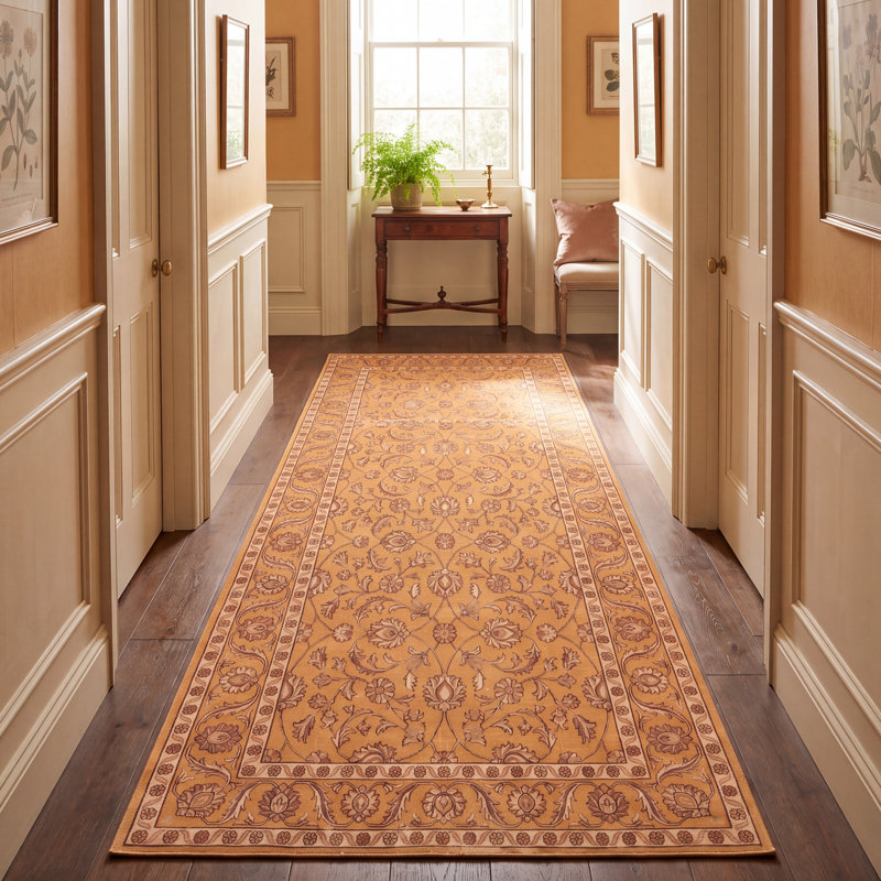 Tapis Fitzroy traditionnel à motif floral intégral orange, vert et crème, lavable en machine, antidérapant, à poils courts, pour intérieur et extérieur, adapté aux animaux domestiques, idéal pour le salon, la chambre, la salle à manger, l'entrée, le corridor ou le bureau.
