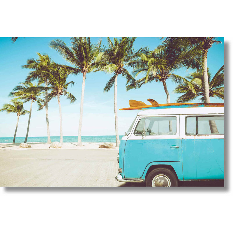 Art mural en verre trempé sans cadre Beachside Surf Van - 40 po x 60 po