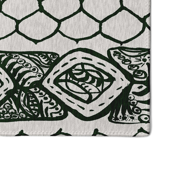 Vert foncé géométrique/beige Tapis décoratif, Rectangle 4 pi x 6 pi