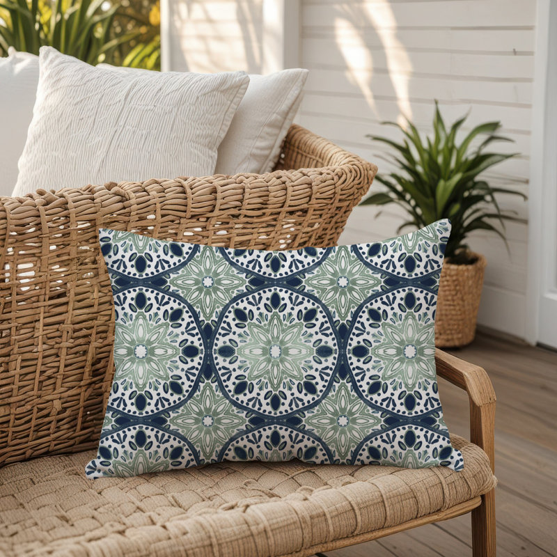 Amsden Outdoor Reversible Throw Pillow, Geometric, Sage