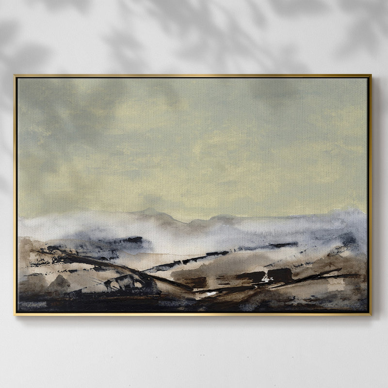 Shanthih I, peinture sur toile encadrée, H 27 po x l 41 po x P 2 po, Encadrement doré