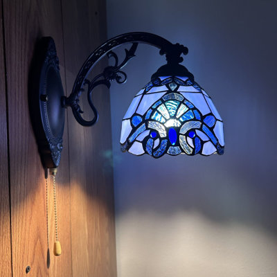 Simonson Tiffany Wall Sconces Stained Glass Baroque Style Lavender Pull Chain Switch LED Bulb 6"W*11"D*9"H