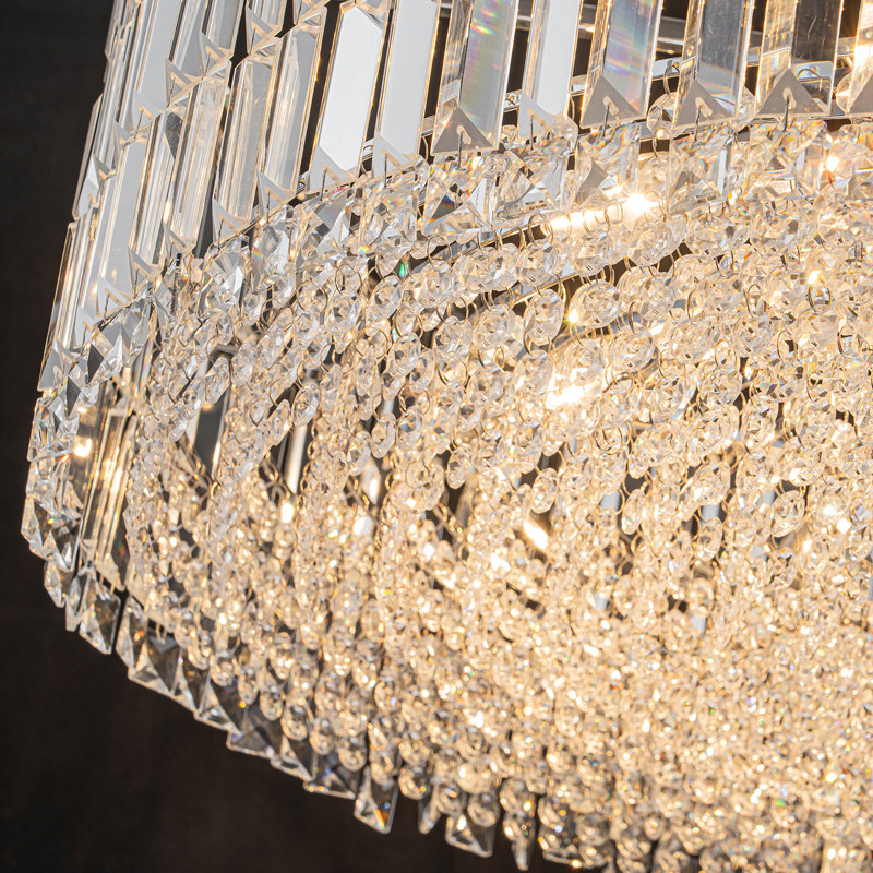 Lustre tambour en cristal 8 lumières Gormady, Chrome, H 8,9 po x l 23,6 po x P 23,6 po, 8
