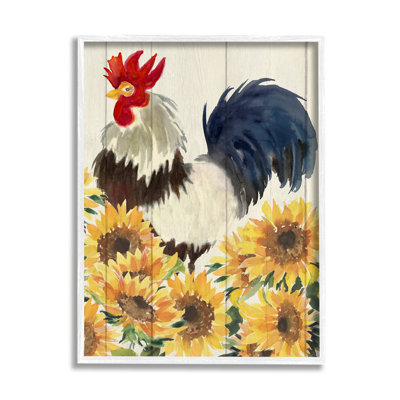 Coq champêtre et tournesols sur bois par Corinne Haig, impression