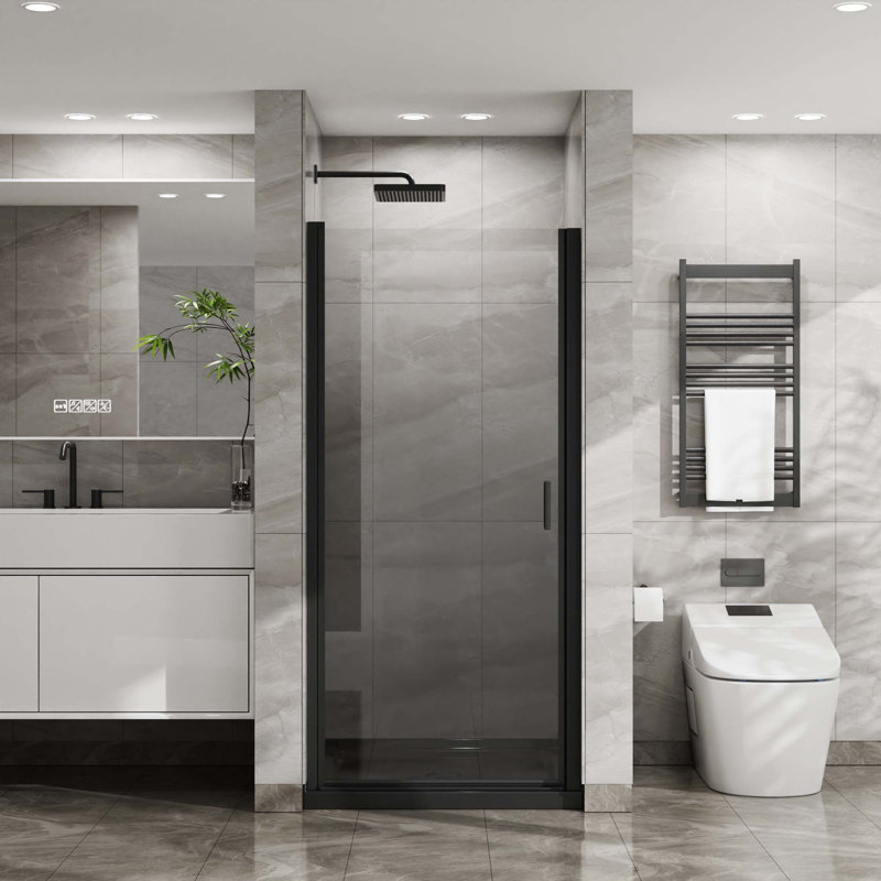Porte de douche pivotante, porte de douche en verre trempé épais de 1/4 po au fini chromé, conception sans cadre