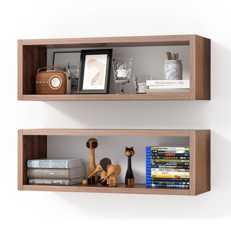 Ensemble de 2 tablettes cubiques cubiques 24 po Kaboon, noyer foncé, Noyer foncé
