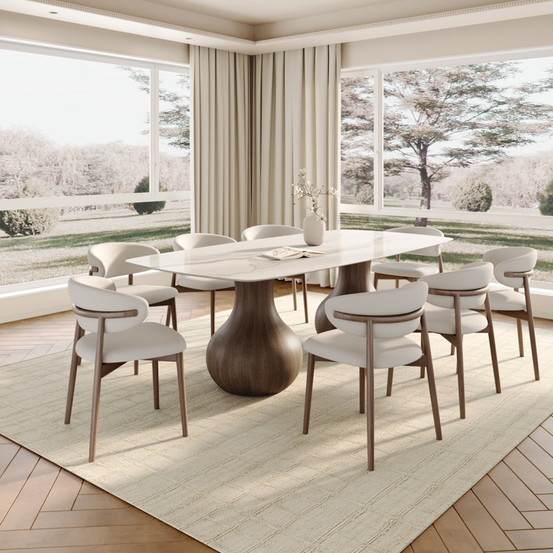 Grande table de salle à manger à double piédestal Otelia, 29.5"H x 43.3"L x 93.7"W, White, Dark Walnut