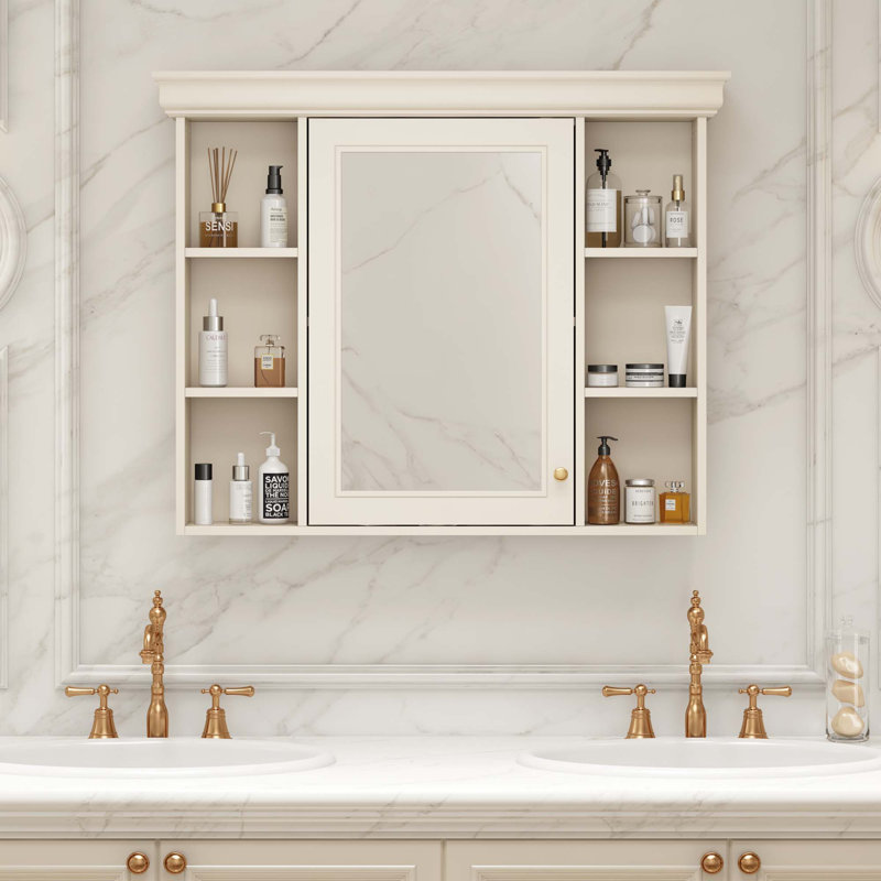 Armoire de rangement murale avec porte miroir, Beige