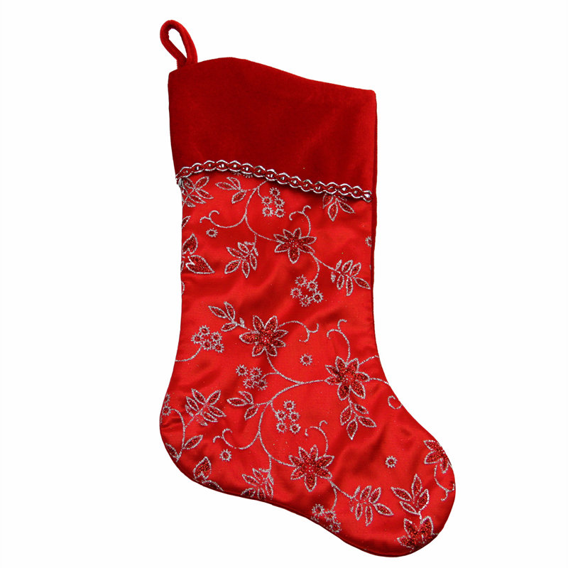 Chaussette de Noël 20,5 po rouge et argentée