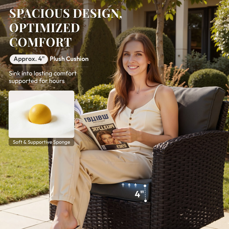  Furniture Set,5 Piece PatioWicker Outdoor Patio Conversation Set with Extra Wide & Thick Cushions, Rattan Outdoor Furniture Set for Backyard, Porch & Deck