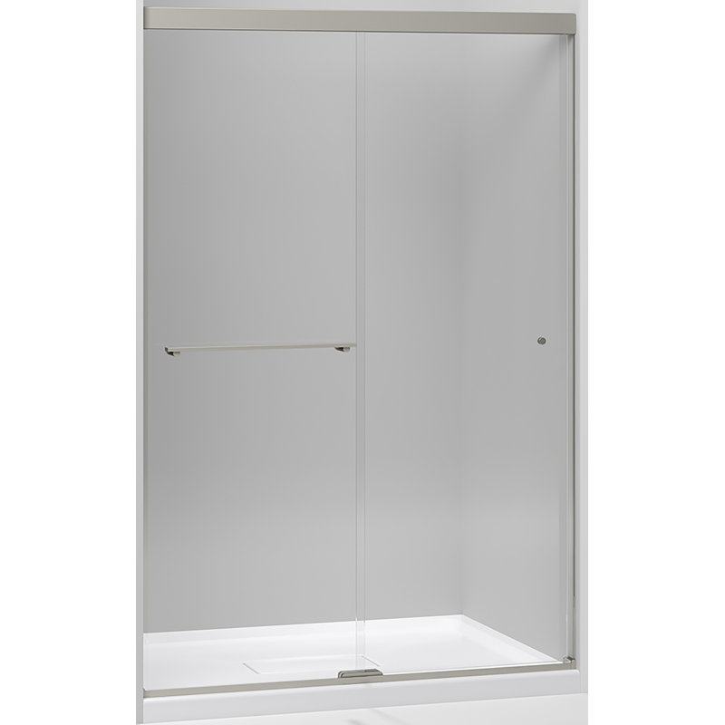 Revel 47.63'' x 70'' Double Sliding Shower Door with CleanCoat Technology, Anodized Brushed Nickel, Frosted