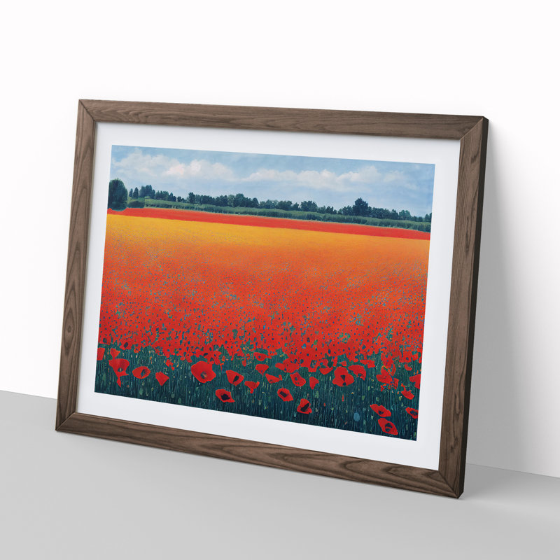 Fantastic Poppy Field Flowers - Single Picture Frame Painting, 34cm H x 46cm W x 2cm D, Walnut