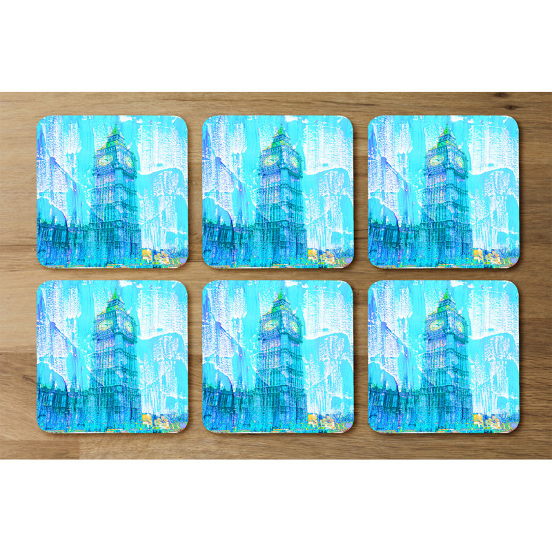 Square 6 Piece Coaster Set, Blue