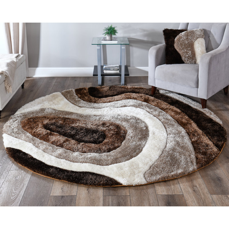 Tapis rond brun de 6 pi 9 po de la collection Mateos, Brun / Beige, Rond 6 pi 9 po