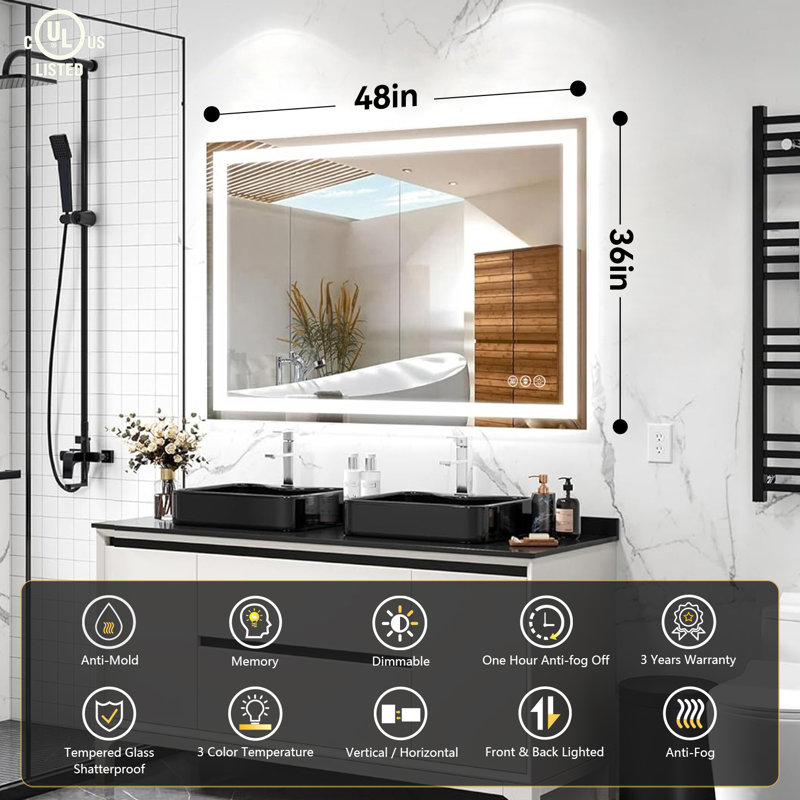 Miroir de salle de bain Lunara, 48 po x 36 po