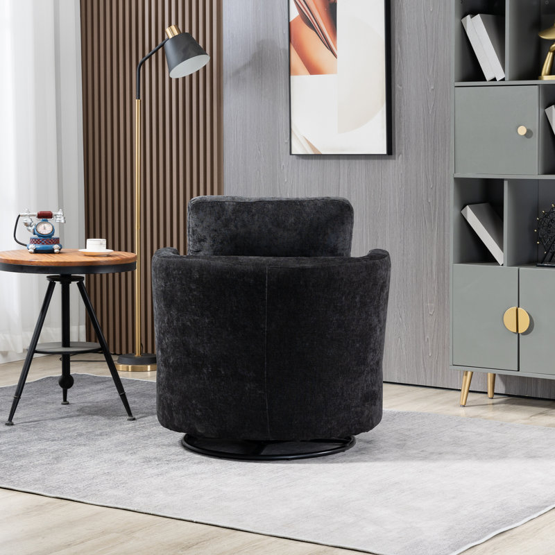 Fauteuil demi-tonneau pivotant avec revêtement Zarren, Chenille noir