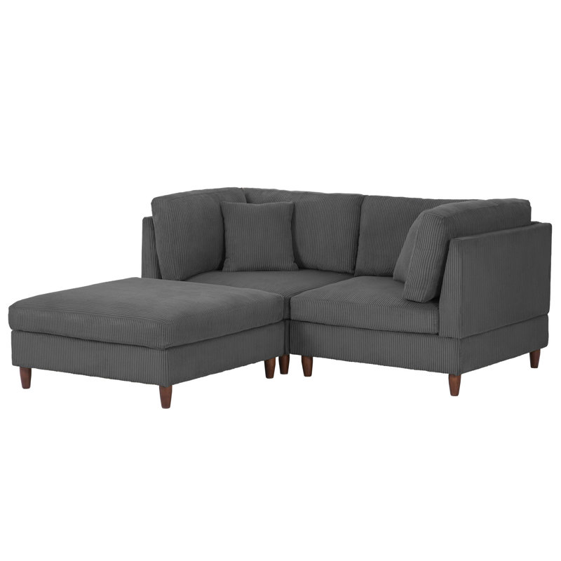 Michelyn 80.3"W 3 - Piece Corduroy Sectional Sofa with Ottoman for Comfort, Gray Corduroy