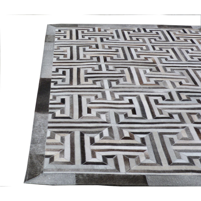 Natural Hide Cowhide Geometric Area Rug, Rectangle 9' x 12'