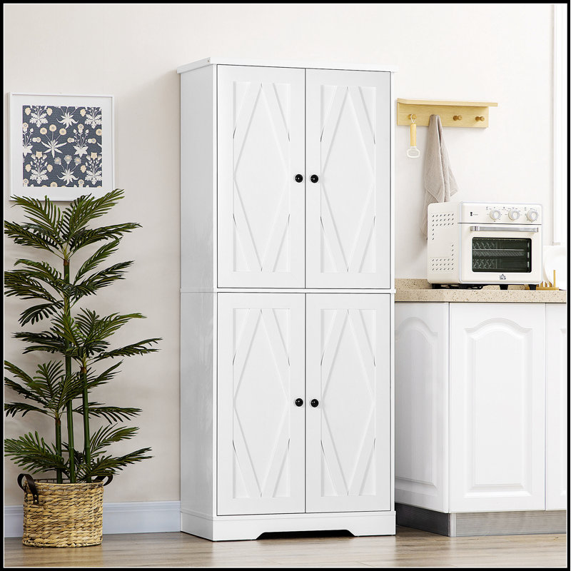 Garde-manger autoportant avec 4 portes de grange et tablettes réglables pour un rangement et un style améliorés