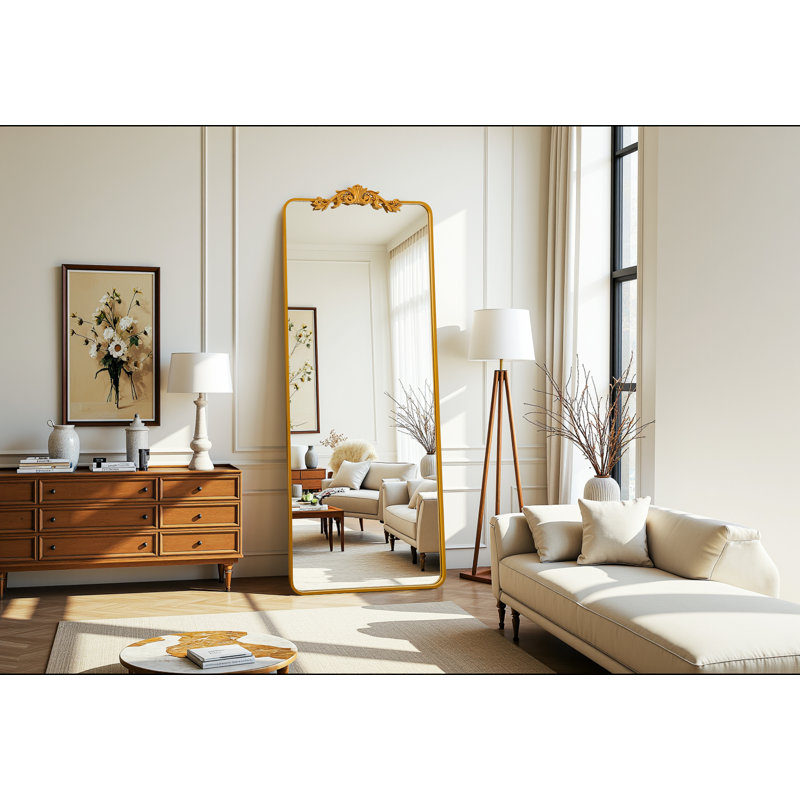 Retro engraved full-length mirror, 58"×18", Gold