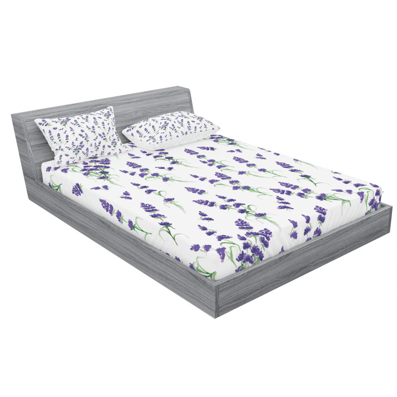 Microfiber Floral Sheet Set, Full Sheet Set + Fitted Sheet + 2 Pillowcases, Purple/Green/White Floral