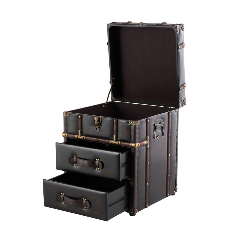 Monge 2-Drawer Faux Leather Accent Chest , Dark Brown/Charcolo