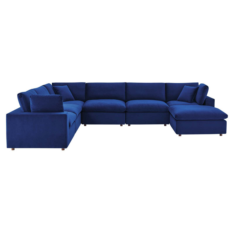 Canapé modulaire en velours rembourré 7 pièces Modway Commix, Marine