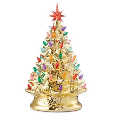 Arbre de Noël en céramique peint à la main, arbre illuminé avec étoile
