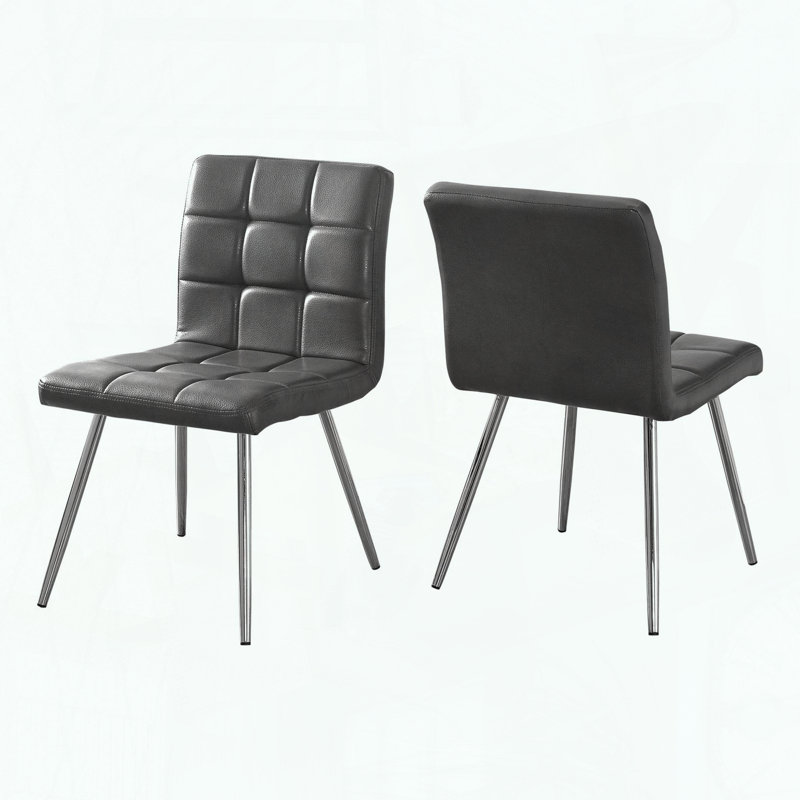 Ensemble de 2 chaises de salle à manger - aspect cuir - motif matelassé - pieds chromés, Gris
