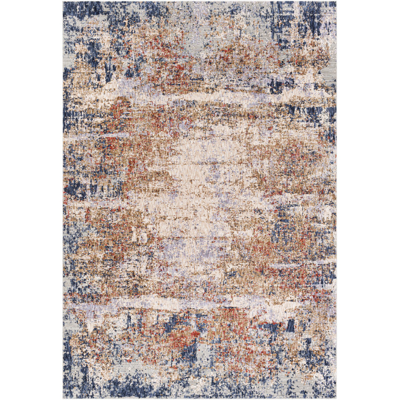 Tapis brun / bleu tissé à la main Gately, Rectangle 5 pi 3 po x 7 pi 3 po