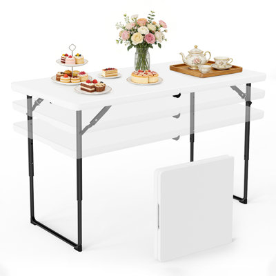 Table pliante à hauteur réglable de 4 pi, table pliante robuste en plastique avec poignée 300 lb