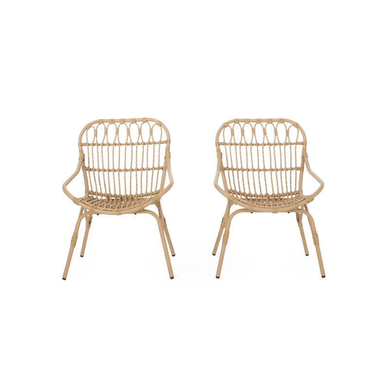 Chaises d'extérieur - Faux, l 29,61 po x l 24,51 po, H 33,26 po, brun, fer 2 pièces, patio avec cadre, H 33,26 po