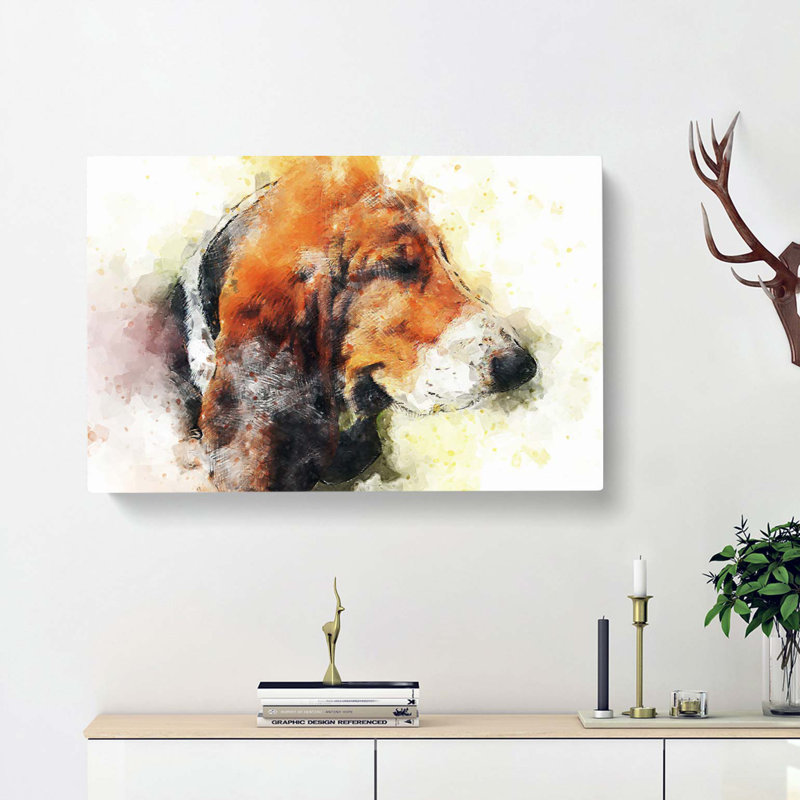 Basset Hound Dog In Abstract - Wrapped Canvas, 40cm H x 60cm W x 3cm D