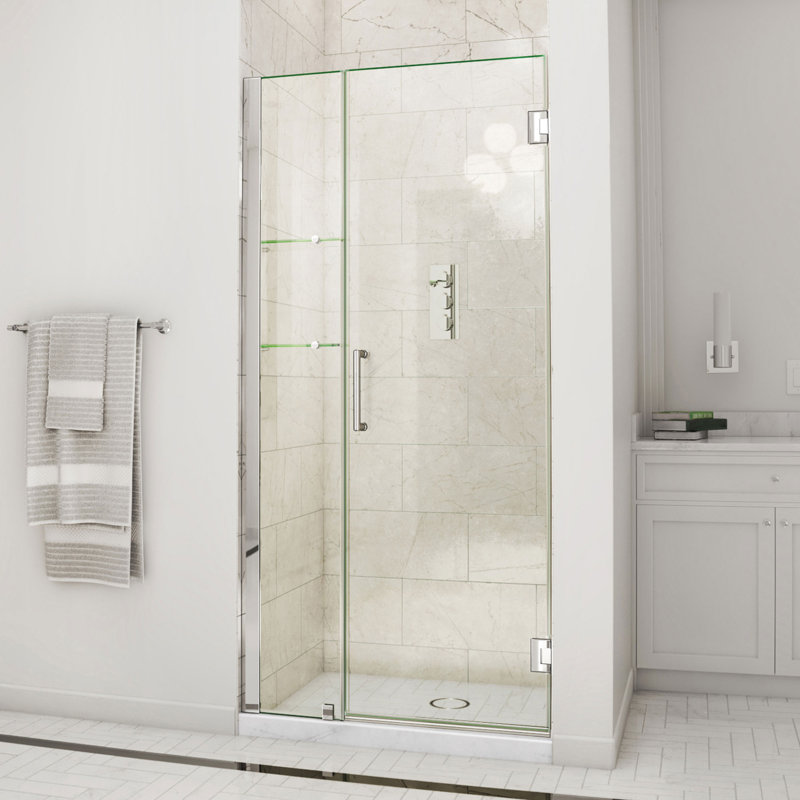 DreamLine Unidoor 47 - 48 inch W x 72 inch H Frameless Hinged Shower Door with Shelves in Chrome, Chrome, 48"