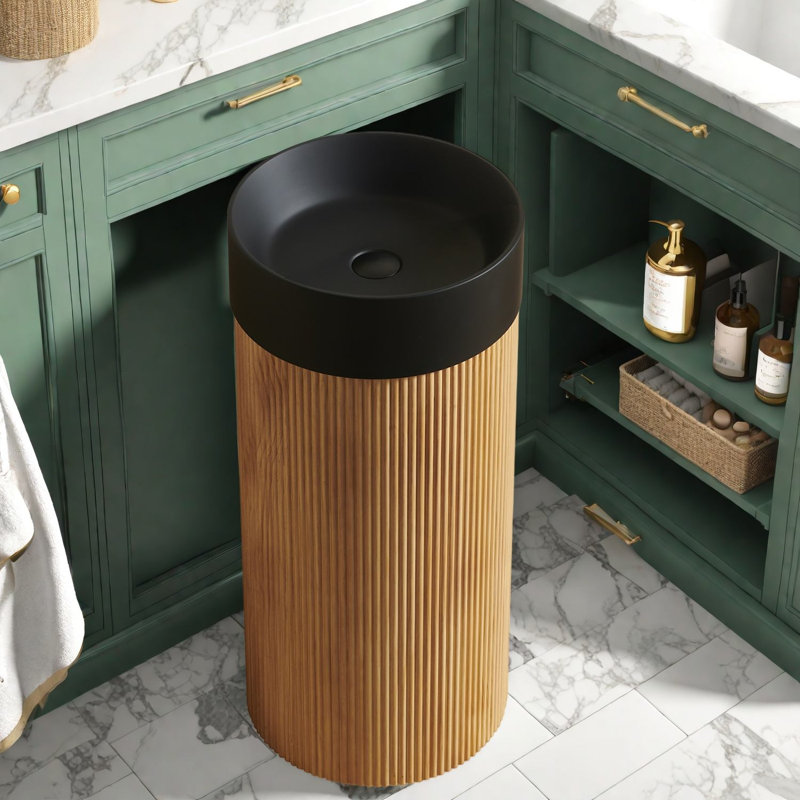 Meuble-lavabo moderne (avec meuble-lavabo et lavabo), salle de bain compacte en marbre de bois de 16 po