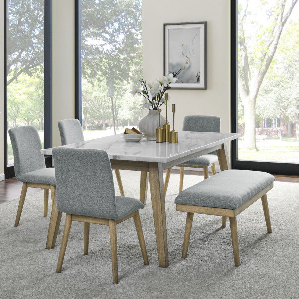 Ensemble de salle à manger en marbre Glennon, 6 pièces: table, banc, 4 chaises