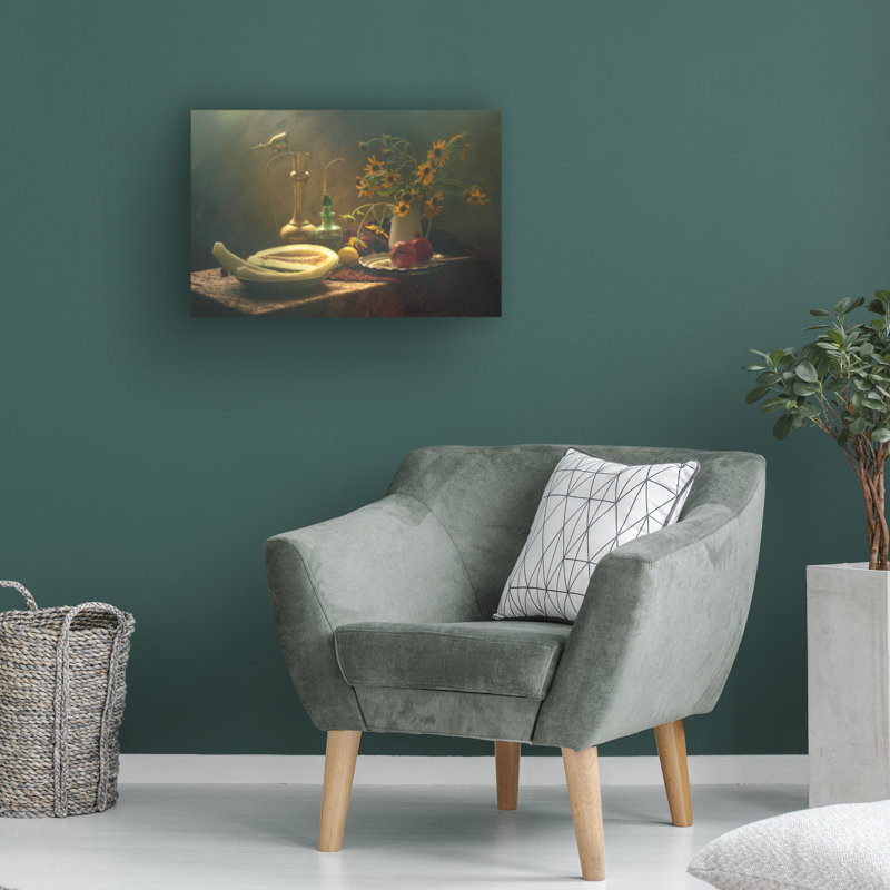 Art sur toile, nature morte avec melon, H 12 po x l 19 po