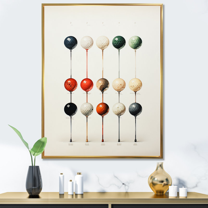 Palaichori Minimalisme Golf Tees IV - Art mural encadré de golf, Cadre flottant doré, H 40 po x l 30 po x P 1,5 po
