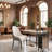 （Set of 4）Neutral Two-Tone Upholstered Multi-Use Chair, Old Money Aesthetic Dining/Beauty Salon/Vanity Chair, Black Legs with Gold Tips, Curved Back Side Chairs