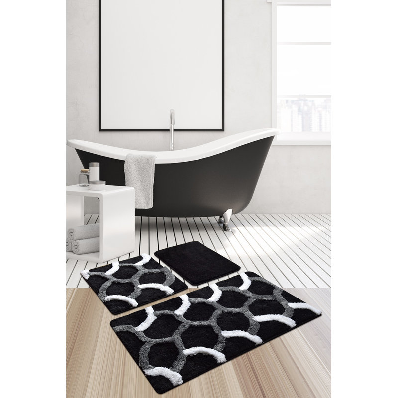 Ensemble de tapis de bain 3 pièces Boldt, Noir / gris / blanc