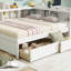 Lit double pleine grandeur en forme de L avec prises de courant, ports de charge USB, deux tiroirs, blanc-283863579
