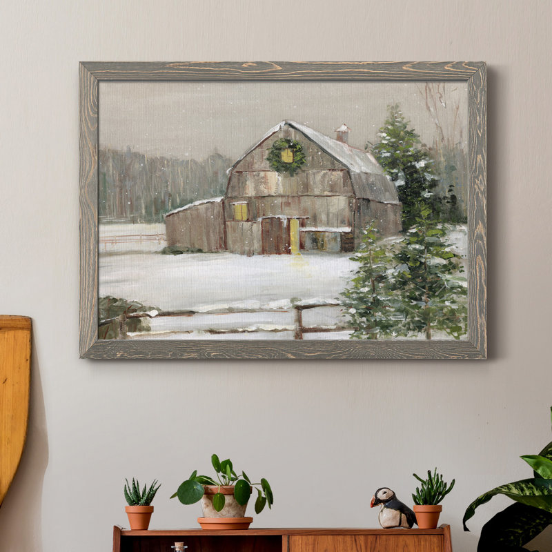 Winter Barn - cadre photo, reproduction d'art sur toile, Toile avec cadre gris, H 37,5 po x l 27,5 po x P 1,5 po