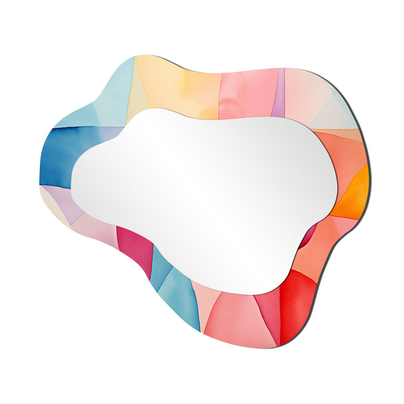 Midcentury pastel color collages IV - Geometric Cloud Mirror, Modern Asymmetrical Unique Wall Mirror, Printed Metal Art