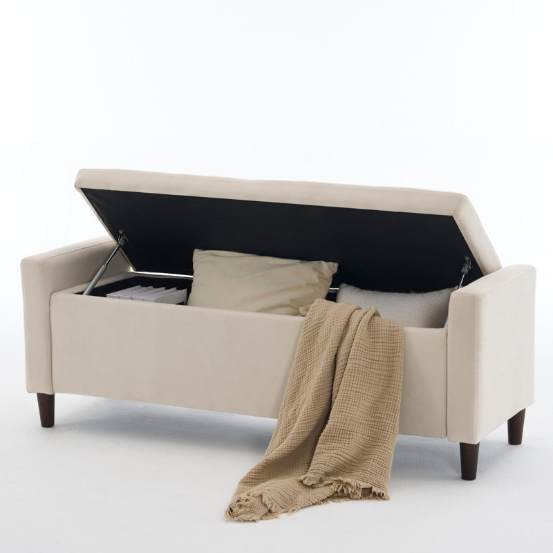 Banc de rangement rembourré en velours, Beige
