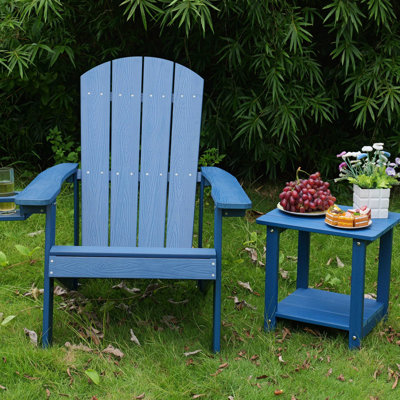 Chaise longue d'extérieur bleu foncé, fabriquée avec des hanches et renforcée par de l'acier inoxydable 304, ergonomique, porte-gobelet latéral pour utilisation en terrasse
