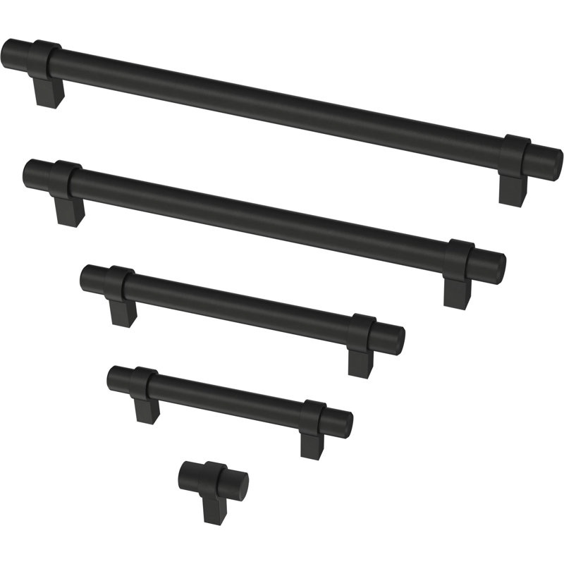 Matte Black Modern Brass Bar Drawer Pulls with Mounting Hardware