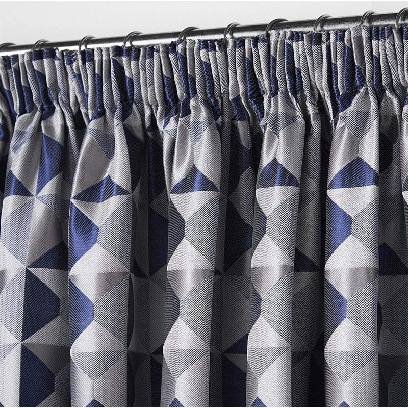 Stamper Room Darkening Curtain Pair, 168 x 137 cm, Navy/Silver